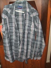Wrangler Western Shirt Men's X Long Tails gray/red plaids 17 1/2 36 pearl snaps