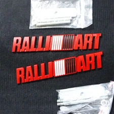 2x Red White Matte RALLI ART Metal Grille Emblem Badge Engine Racing GT Tailgate