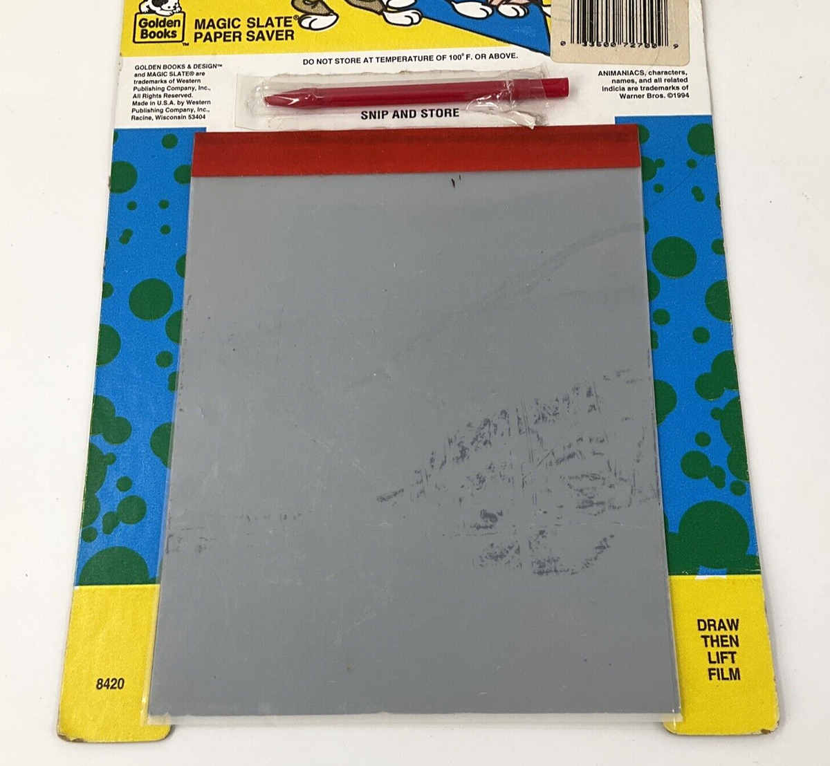 Vintage 1994 Golden Books Animaniacs Magic Slate Paper Saver
