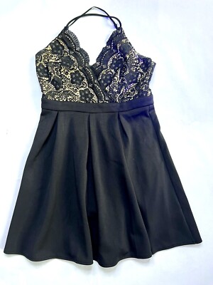 Francesca Lace Strappy Fit & Flare Large Cocktail Party Dress Black L