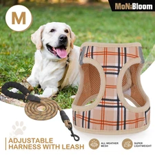 Dog Harness Breathable Mesh and Leash Set Adjustable Control Chest Strap Beige