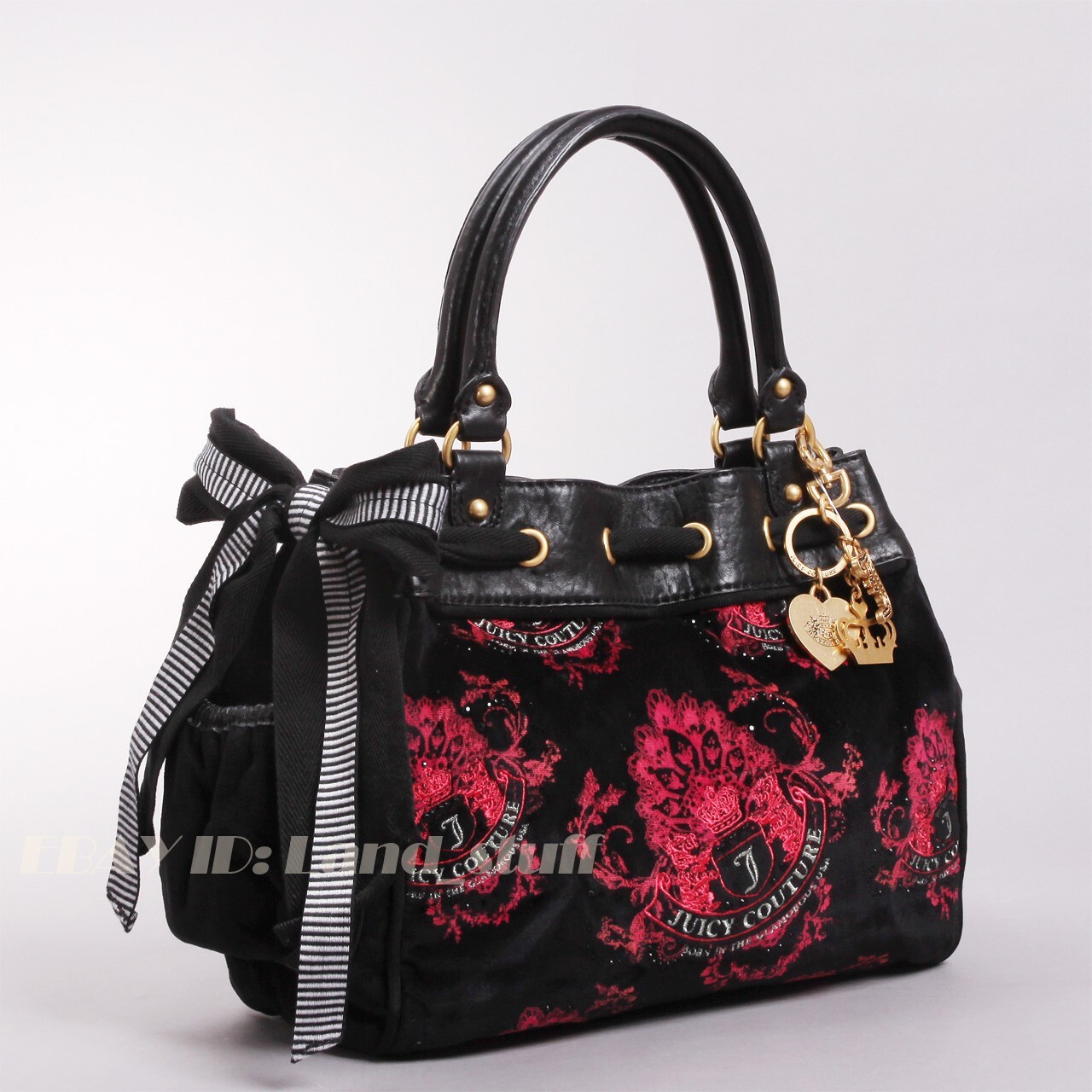 Juicy Couture DayDreamer Vintage Y2K Velvet Embroidered Tote w/Crown Bag Charm image 2