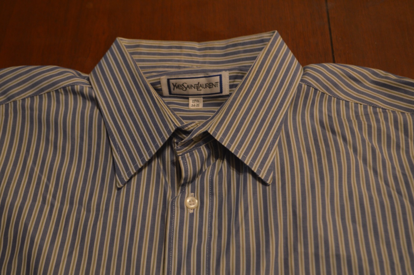 Camicia elegante uomo Yves Saint Laurent a righe blu e verde taglia 17 1 2 34 35