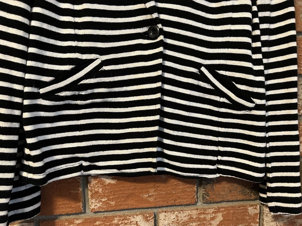 Caslon Blazer Black And White Striped 100% Cotton Long Sleeve Size PM - Image 3 of 4
