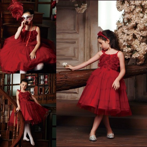 Red Flower Girl Dress Sleeveless Short 