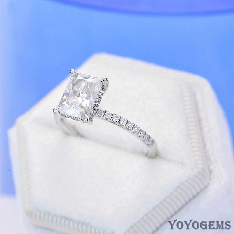 Moissanite Solitaire Engagement Ring Solid 14K White Gold Radiant Cut 2.50 Carat - Image 4 of 4