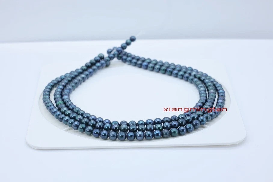 top luster long 48"6-7mm natural real TAHITIAN black green pearl necklace 14K Foto 2 de 4