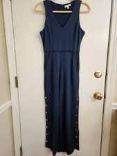 GB Girls Sleeveless Navy Blue Studded Snaps Side Legs V-neck Size Small Jumpsuit