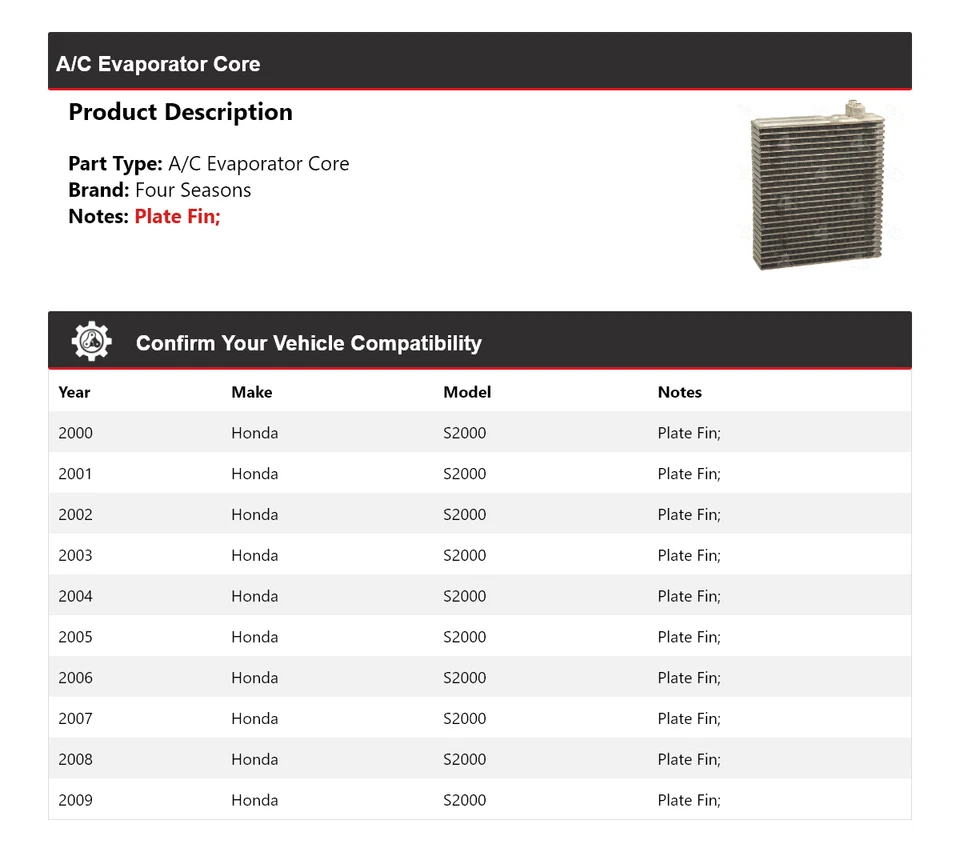Para 2000-2009 Honda S2000 A/C evaporator Core 4 estações 2001 2002 2003 2004 2005 - Imagem 2 de 4