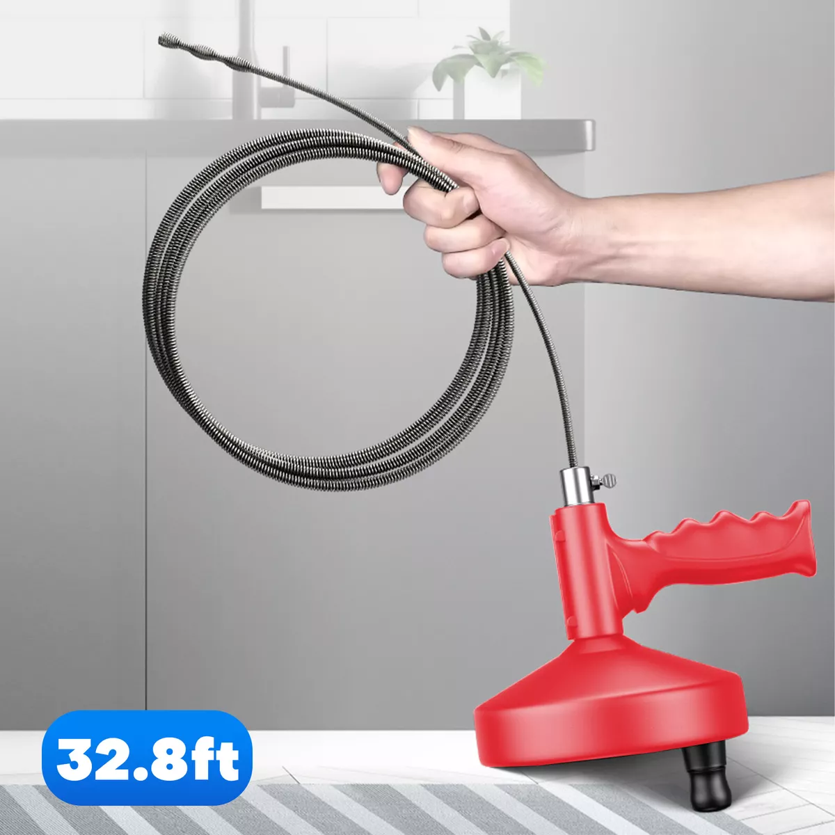 33Ft Plumbing Snake Drain Auger Flexible Sink Snake Pipe Snake