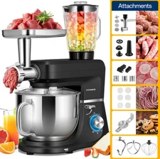 Stand Mixer 6 in 1 8.5Qt 10-Speed Meat Grinder Juice Blender Pasta Maker Slicer