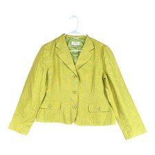 Talbots Petites 8 Green Irish Linen Blazer Spring Office Career Button Preppy