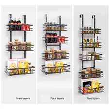 3/4/5 Tier Over The Door Pantry Organizer Shelf Metal Hanging Spice Rack Kitchen
