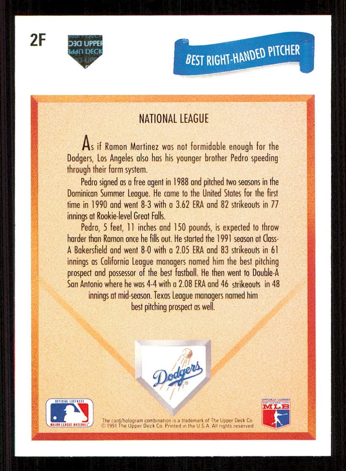 1991 Upper Deck Final Edition #2F Pedro Martinez RC - Image 2 of 2