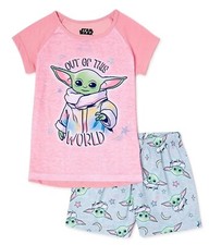 NWT Baby Yoda Pajamas Set Star War Girls T Shirt Shorts 4 5 6 8 10 12 Grogu Pink