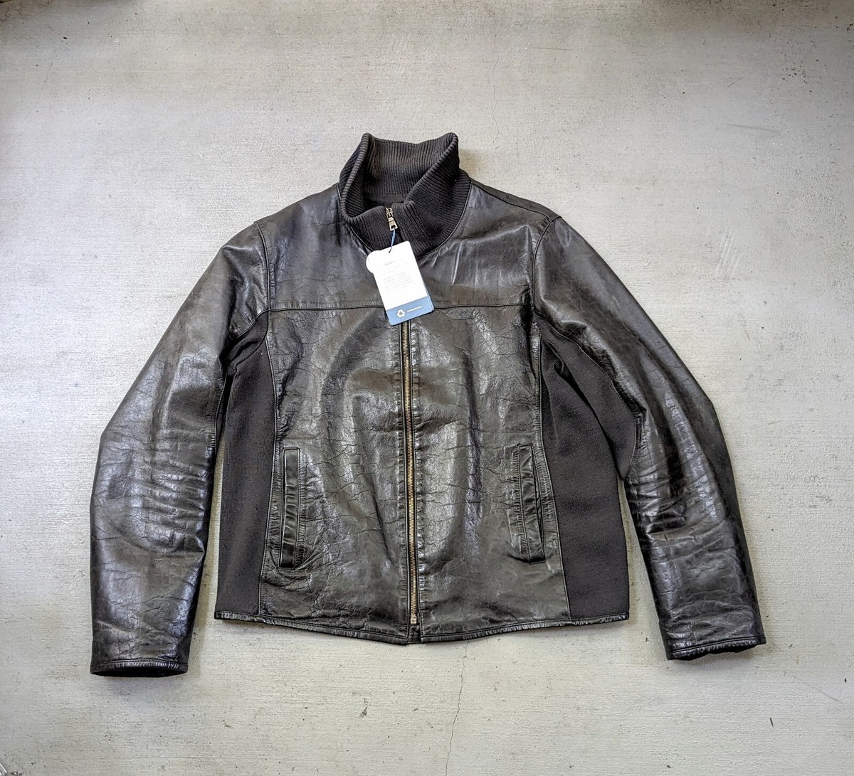 専用 PRADA Leather & Knit Jacket IT46 Prada Leather Jacket Black Men 54 Bomber Zip Up Italy Designer