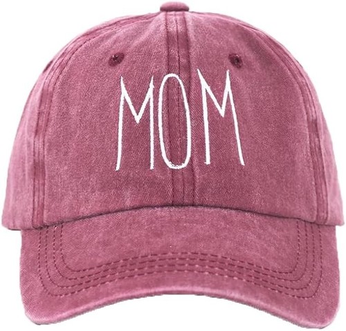 MOM Letters Embroidery Red Baseball Cap, Cotton Washed Hat, Mother's Day - 第 1/8 張圖片