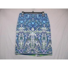 Talbots Blue BOHO Ornate Knee-Length Pencil Skirt Womens Size 6P