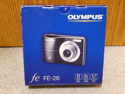 Olympus FE FE-26 12.0MP Digital Camera Silver Bundle w/ Case Card Box EUC