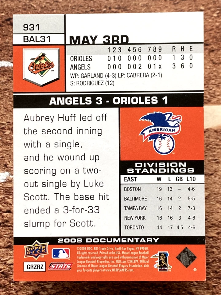 2008 Upper Deck Documentary Adam Jones #931 - Image 2 of 2