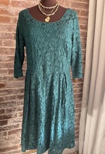 New Lane Bryant Green Lace A-Line Swing Midi Dress 3/4 Sleeve Plus Size 18
