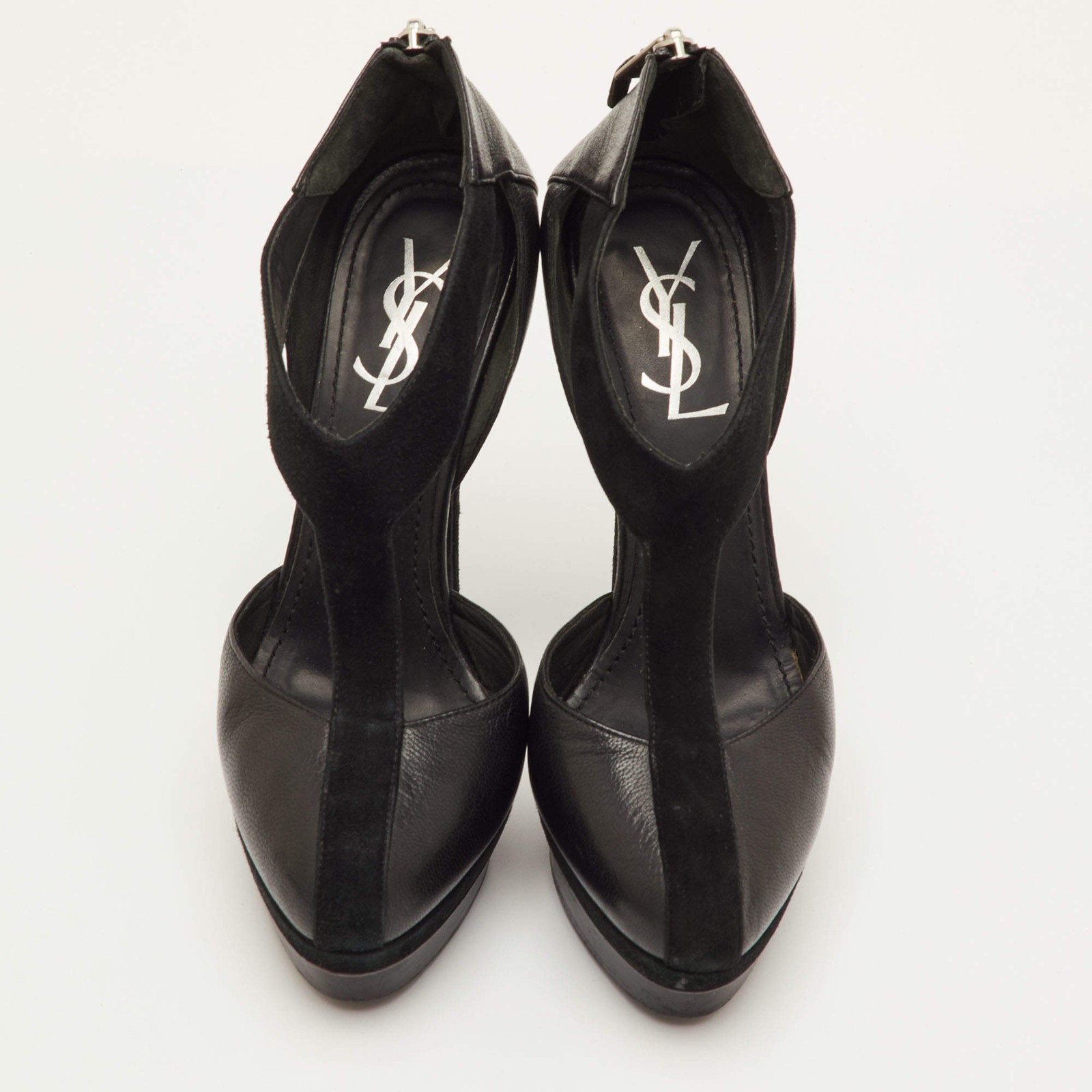 Saint Laurent Easy Y Size 38 Black Leather and Suede Platform Pumps thumbnail 3