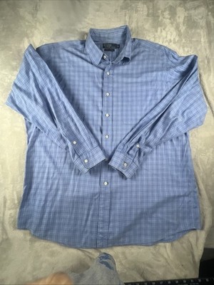 VTG RALPH LAUREN Lowell Sport LS button shirt men size XL blue plaid 2ply cotton