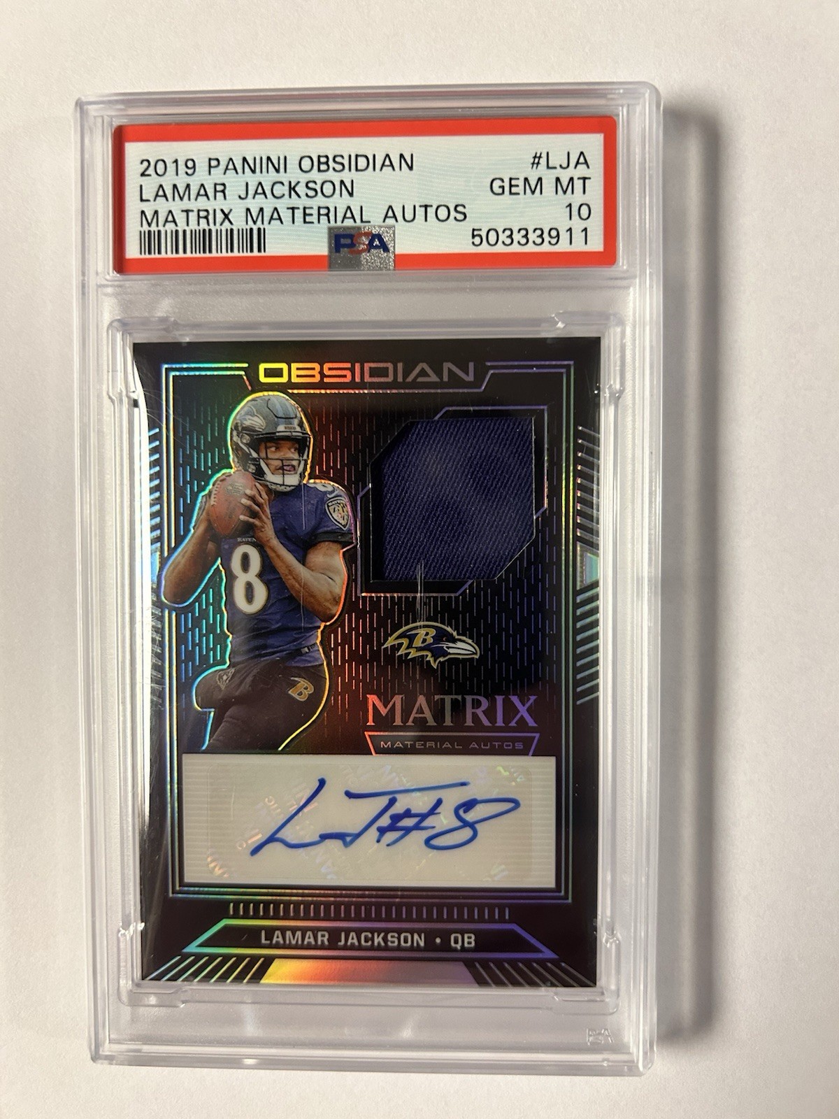 2019 Obsidian Lamar Jackson  Card  Matrix Materails Auto /25 PSA 10 POP 2