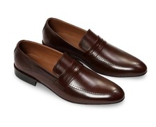 Handmade Brown Slip On Genuine Leather Office Dress Loafers Formal Shoes For Men