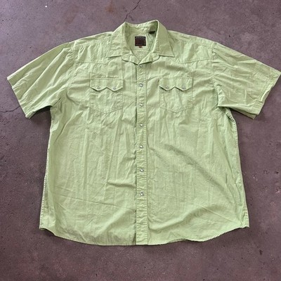 Roper Western Shirt Men 3XL Green Pearl Snap Short Sleeve Solid Cotton Cowboy