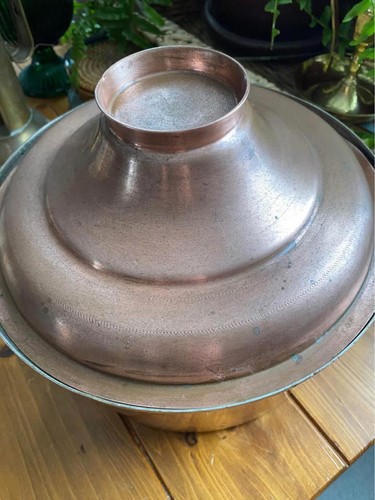 Vintage Copper Stock Pot with Lid – 9.5" Diameter x 4.75" – Tin Lined & Stamped - Picture 3 of 8