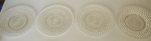 Vintage Depression Era Moonstone Opalescent Hobnail Luncheon / Salad Plate 4pc