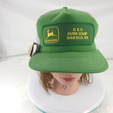 Vintage John Deere D & D Farm Equip Winfield KS Green White Trucker Hat Snapback