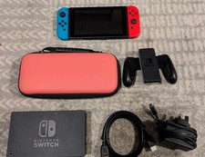 Nintendo Switch V2 Neon Bundle Case Dock 128GB SD Charger Grip Tested Excellent✅