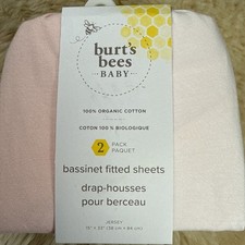 Burts Bees Organic Cotton Knit Bassinet Fitted Sheets 2 Pack NEW