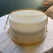 Vintage TUPPERWARE Carrier do ciasta Harvest Gold 12" z uchwytem i stojakiem na ciasto