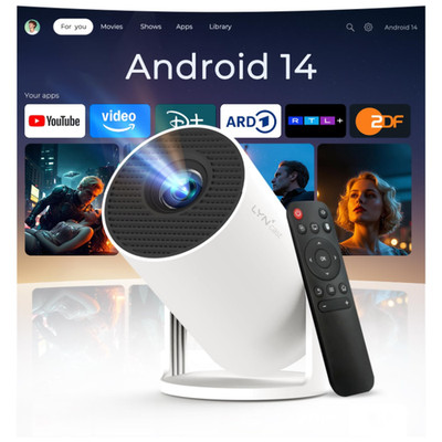 Mini Beamer Projektor Tragbar 4K Android 14 WLAN Bluetooth 5 HDMI 300 Lumen