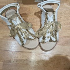 Nwt Toddler Girls Size 11 Joyfolie Tessa Lace Up White Gold Sandals Shoes