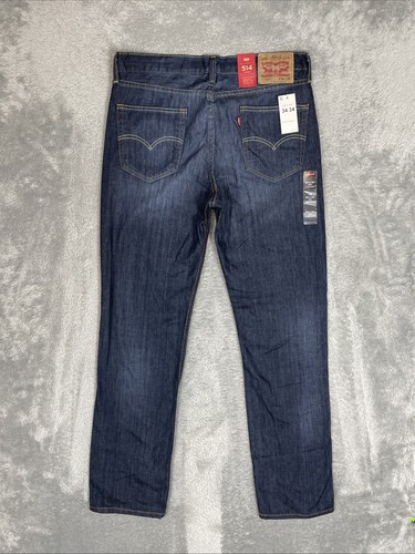 Levis 514 Jeans Mens 34x34 Blue Straight Fit 100% Cotton Denim Casual Pants - Imagen 2 de 11