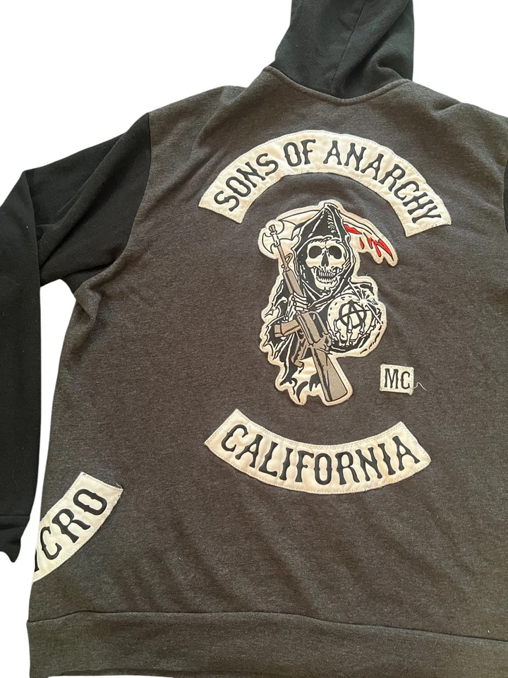 Chaqueta Sons Of Anarchy Para Hombre Talla Grande Cremallera Completa Negra Con Capucha Bolsillos Reaper Foto 4 de 4