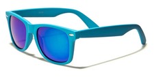 80s Style Classic Square Retro Sunglasses Teal Frame Multicolor Mirror Lens
