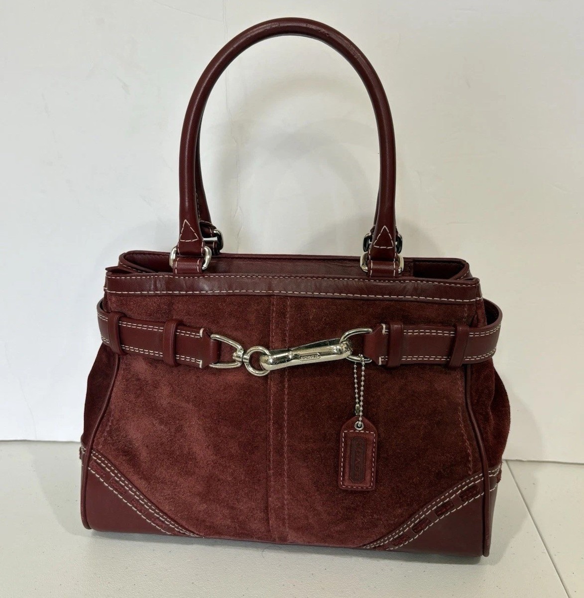 COACH HAMPTONS FINE SUEDE RED/BURGUNDY LEATHER LARGE HANDBAG