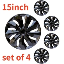 👍 15" Set of 4 Black Wheel Covers Snap On Full Hub Cap fit R15 Tire & Steel Rim