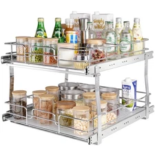 2-Tier Kitchen Cabinet Pull Out Shelf Organizer 20"x21" Slide Out Drawer Basket