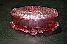 Fenton Pink Oval Lidded Trinket Box Dish with Roses