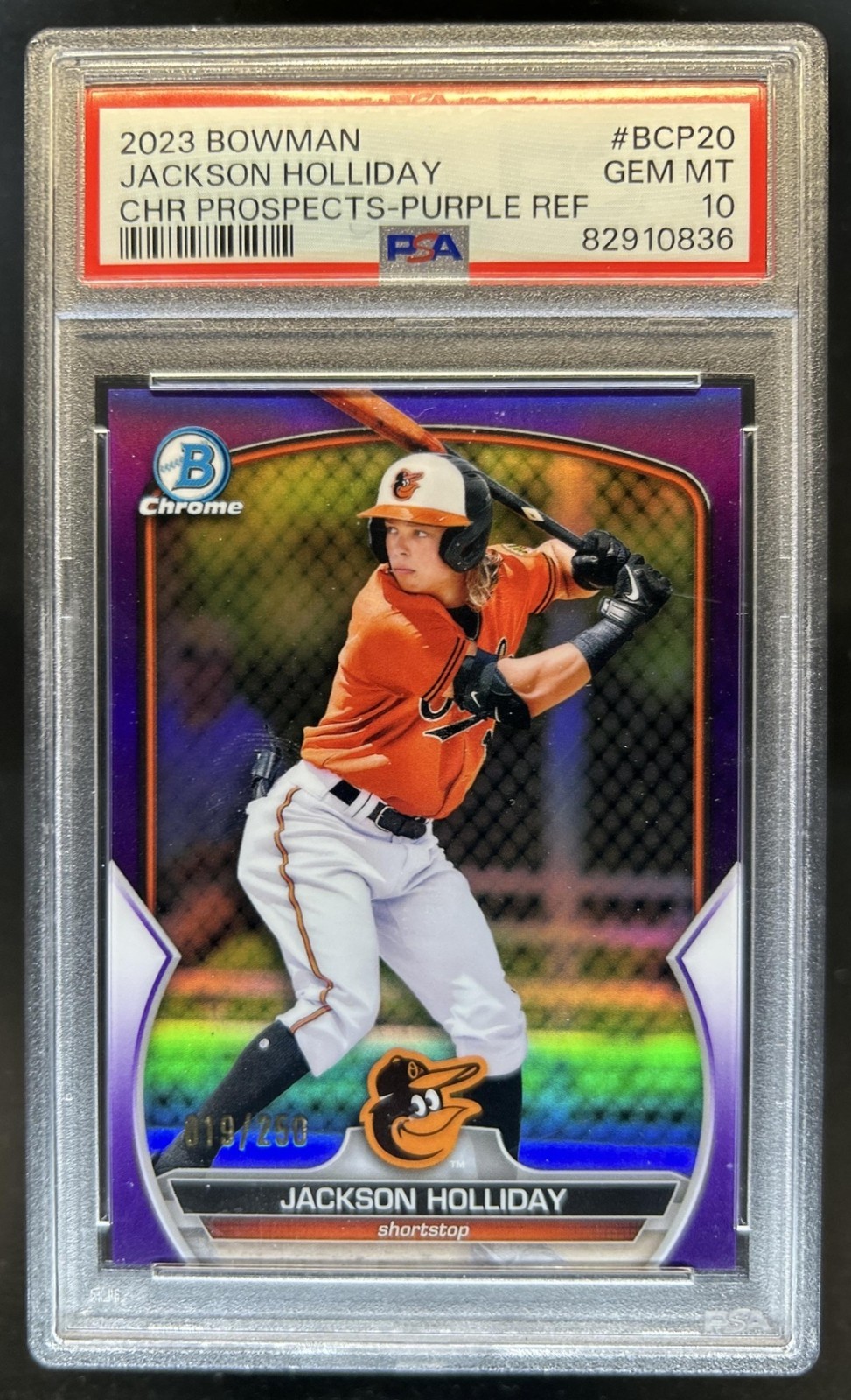 2023 Bowman Jackson Holliday Chrome Prospects Purple Refractor #/250 PSA 10