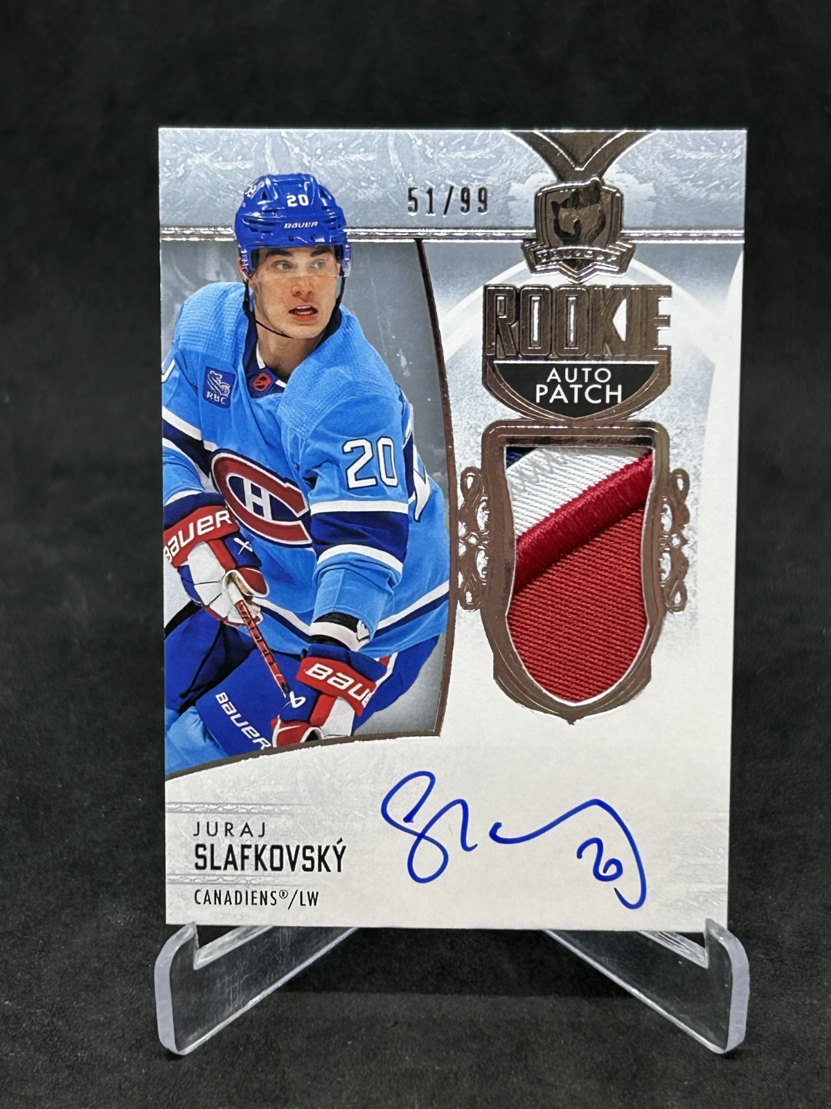 2022-23 Upper Deck The Cup Juraj Slafkovsky Rookie Patch Auto /99 #150 Canadiens