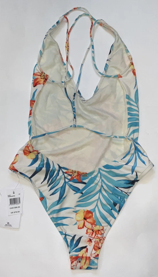 Traje de baño RIP CURL para mujer mediano natural blanco azul floral tropical de una pieza nuevo Foto 4 de 4