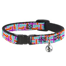 Cat Collar Breakaway with Bell Weave CLOSE-UP White/Pink/Orange/Aqua NARROW Fits