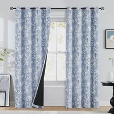 Blue White Blackout Curtains for Living-Room 84Inch Floral Printed